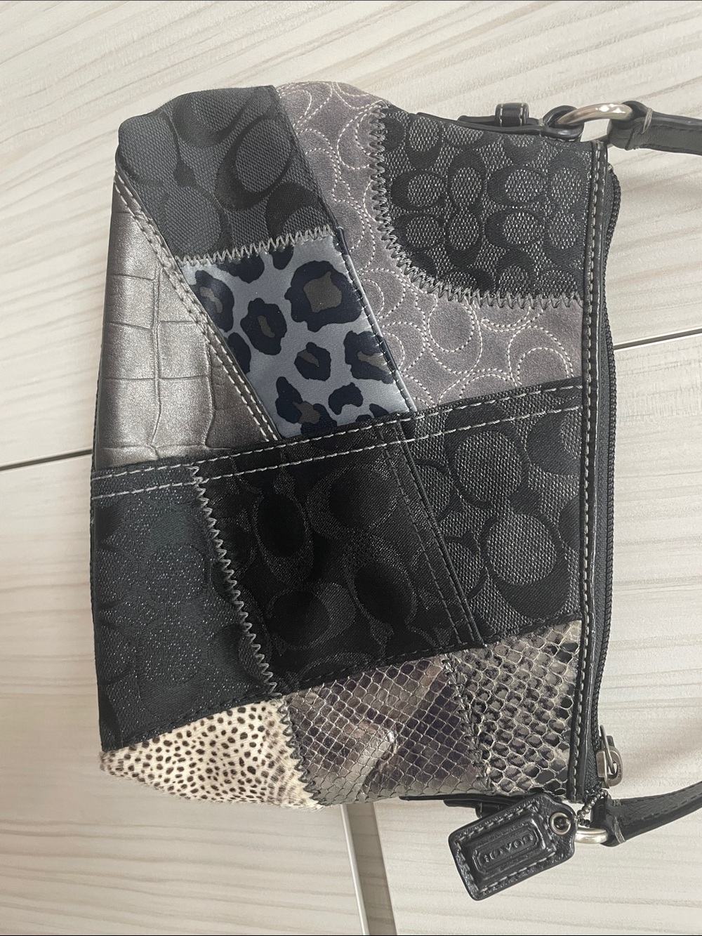 Coach Patchwork Shoulder Bag in Black, Gray, and Cream - Picture 3 of 4
